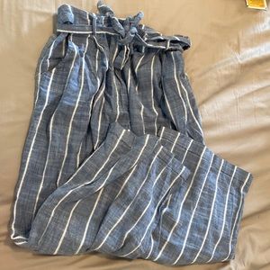 Blue Striped Capri Pants